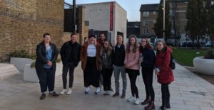 The students outside the archives, with Amelia on the right.