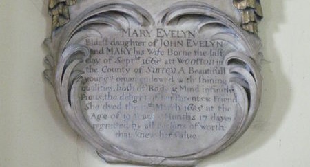 Monument to Mary Evelyn in St Nicholas Church, Deptford.