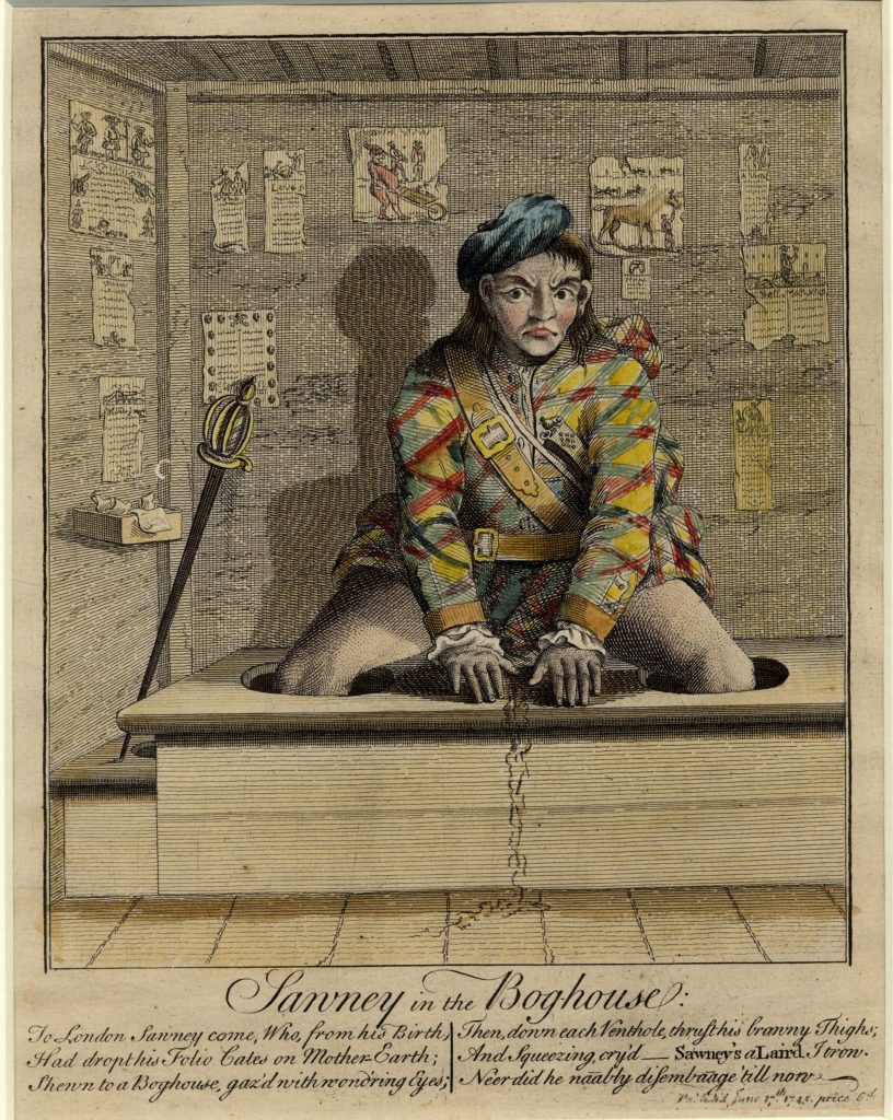 Scotsman sitting on a toilet, 1745.