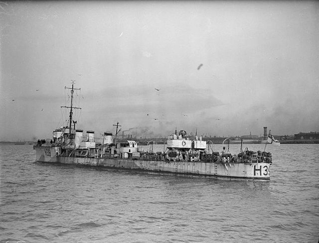 HMS SKATE, an R Class destroyer of the First World War, built in 1917 and the oldest destroyer in service with the Royal Navy, during WWII. Photograph taken at Liverpool. by Royal Navy official photographer, Lt H.W. Tomlin.