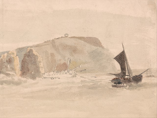 Peter DeWint (1784 - 1849), Shipwreck off the Needles, Isle of Wight, watercolour, Yale Centre for British Art