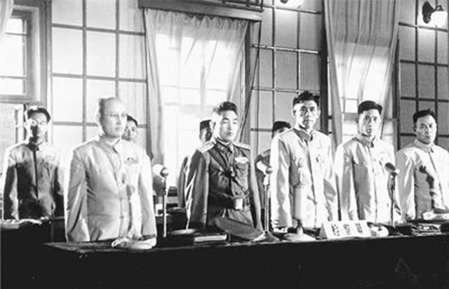 Prosecutors of Japanese war criminals at the Special Military Tribunal of the Supreme People's Court held in Shenyang in 1656.