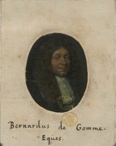 Miniature portrait of Bernard de Gomme from his book, A collection of sixty-three plans of towns and forts in the Low Countries, to illustrate the campaigns of Frederic Henry, Prince of Orange, between the years 1625 and 1645, British Library, King's Topographical Collection, Maps 4.TAB.48