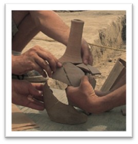 Figure 3: Detail of a London distilling flask as found in the course of excavation of the ca. 1610 cellar. (Courtesy, Association for the Preservation of Virginia Antiquities.)