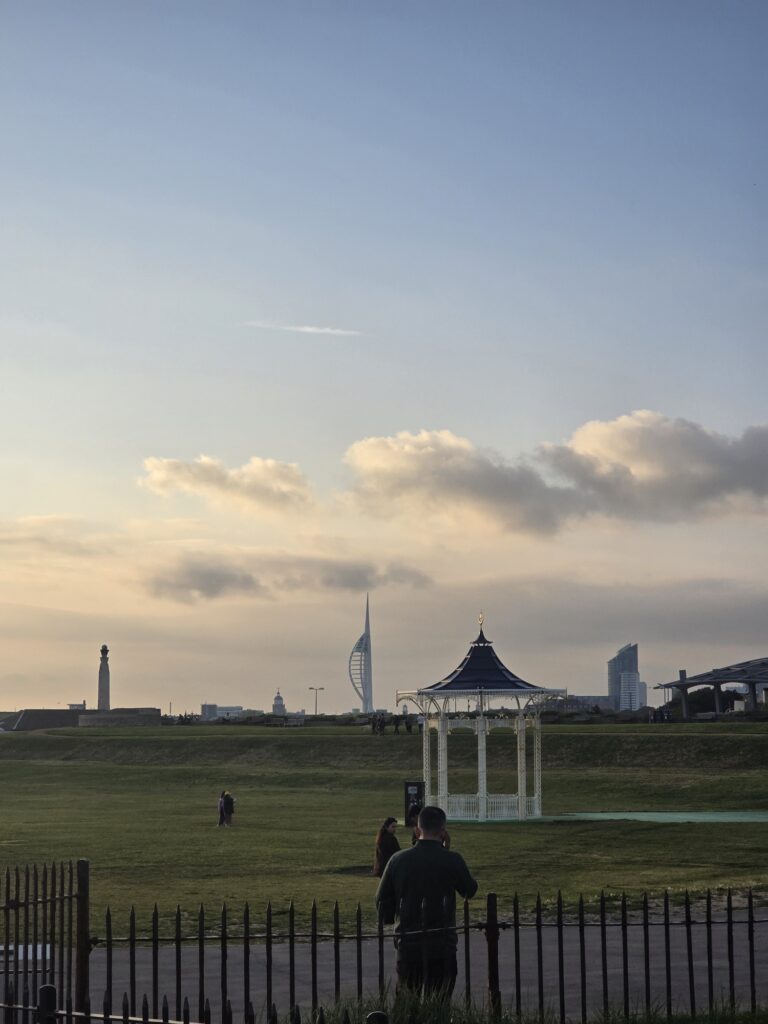 Figure 3: View towards Portsmouth, including the Spinnaker Tower and surrounding landscape, illustrating the modern maritime setting and continuity of the site